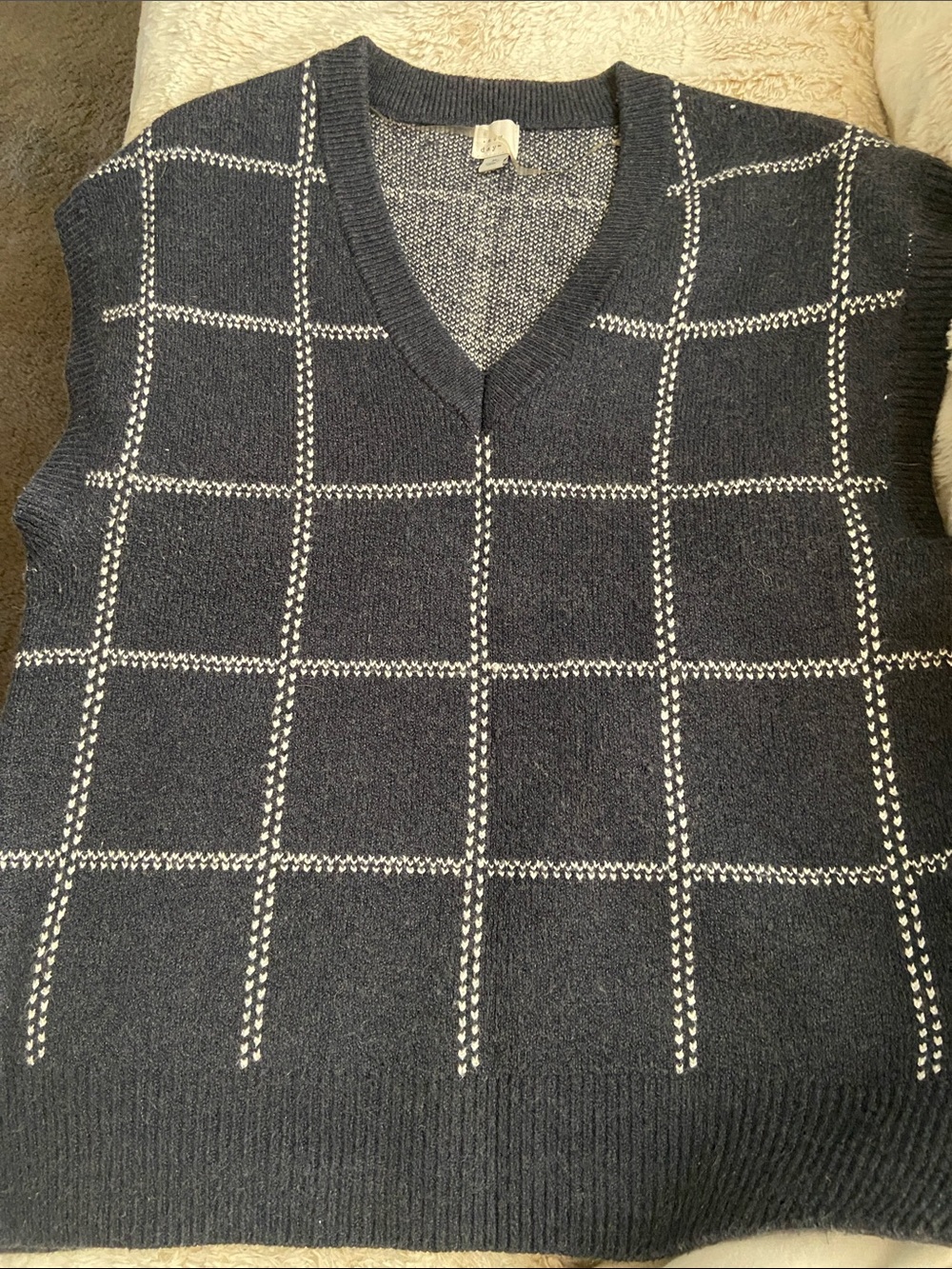 a new day Women's Blue and white V-Neck Windowpane Sweater Vest
